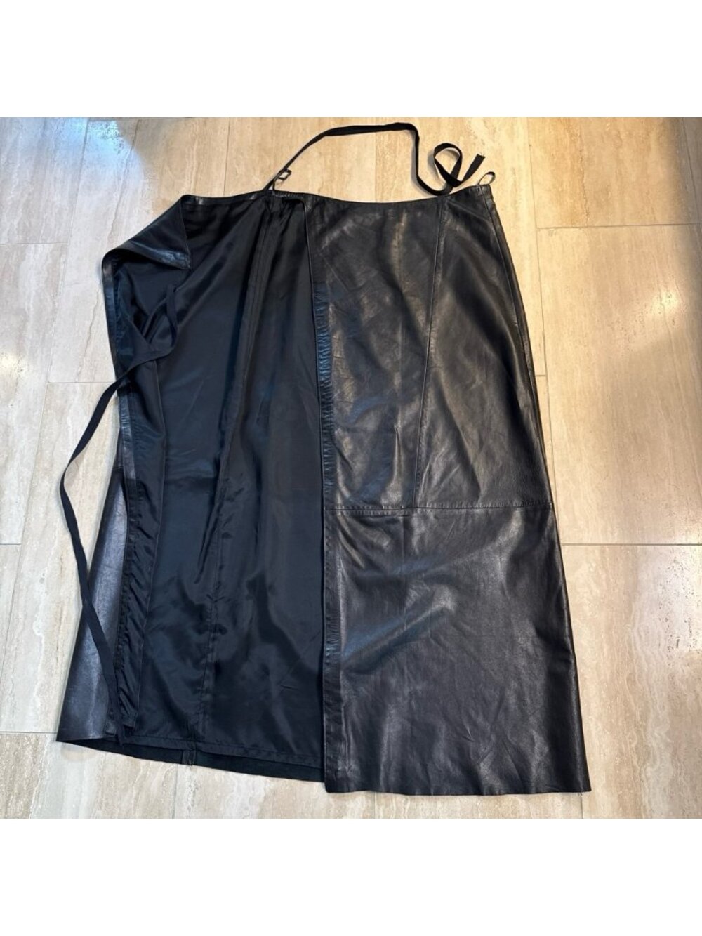 Banana Republic Vintage Black Leather Maxi Wrap Skirt, sz 12 - Picture 10 of 12